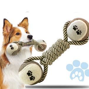 Pet Dental Dumbbell Rope Tennis Ball Chew Toy - Teeth Cleaning Fun